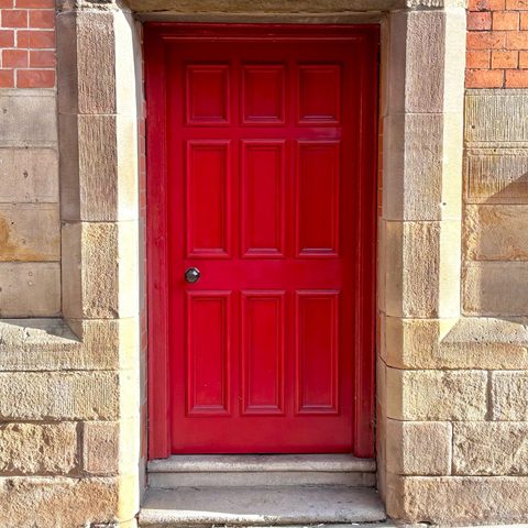 Red timber door