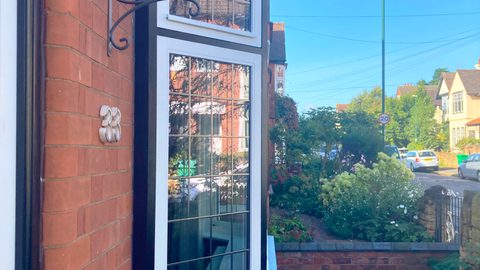 Close up of leaded timber bay window