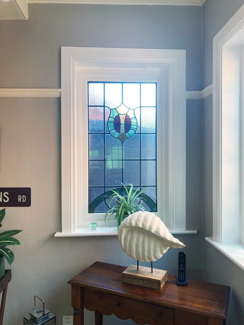 Stained glass window in Mapperely Park